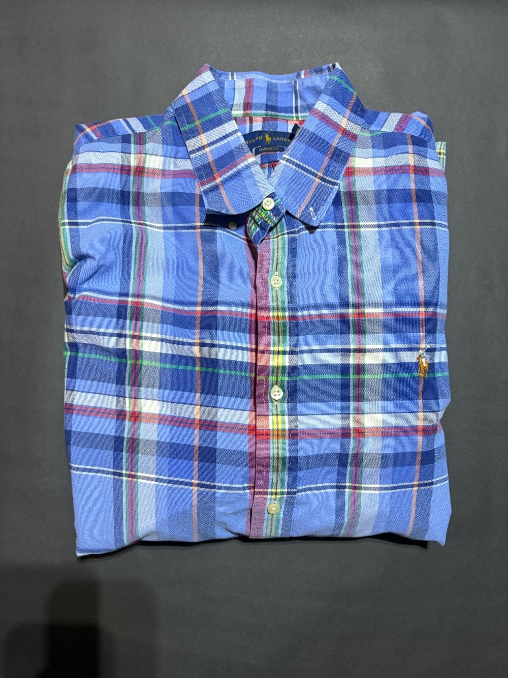 Men's Ralph Lauren blue plaid button down (size XXL) - like new!